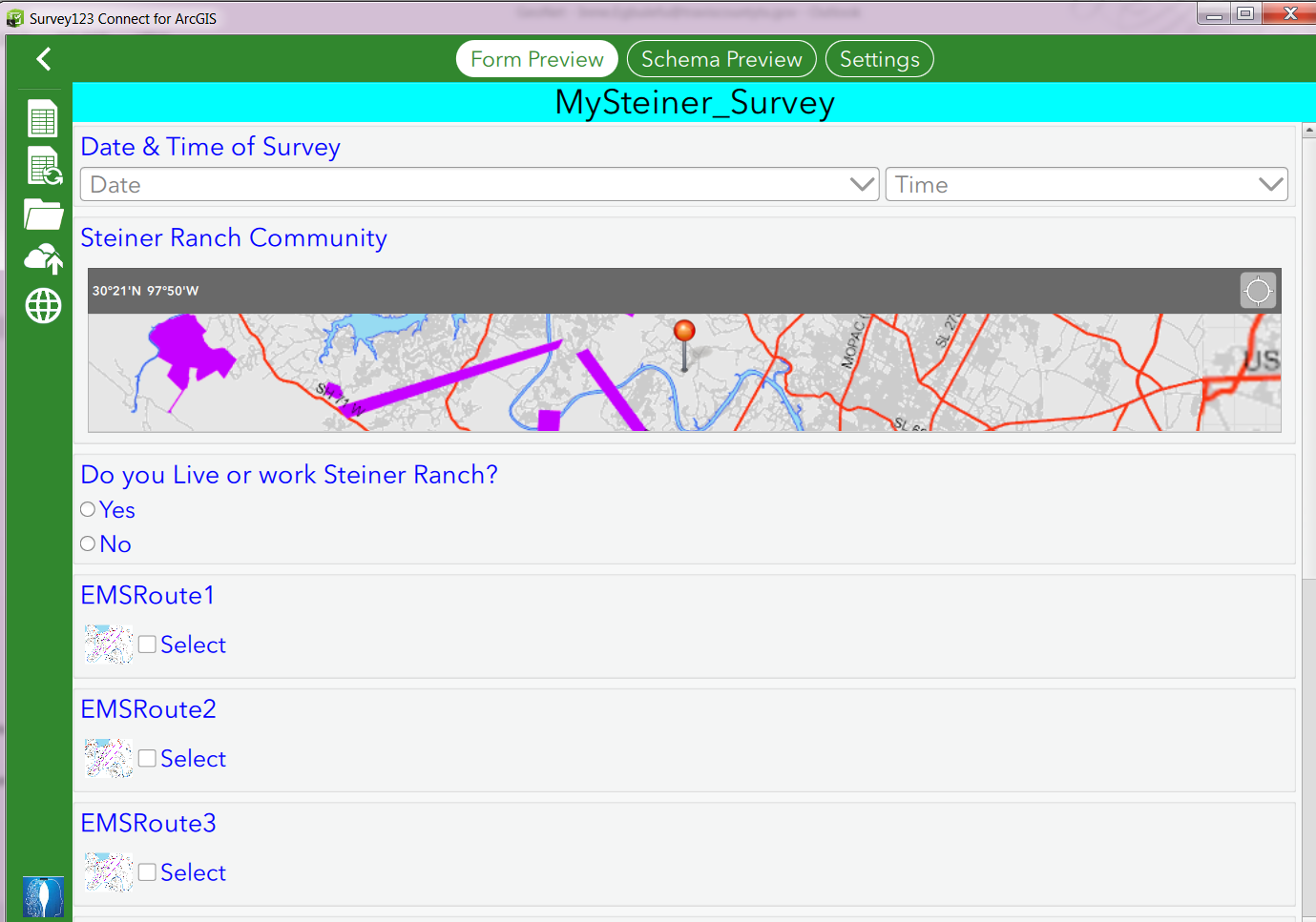This is the Form Preview on Suvery123 Connect